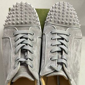 Christian Louboutin Gray Spiked Suede Sneakers